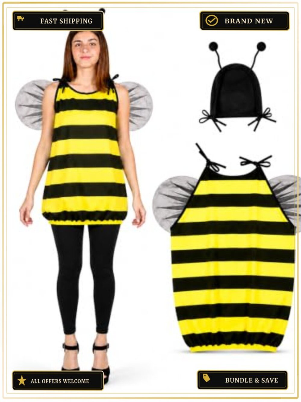 Bumble Bee Halloween Costume Set Wings Antenna Headband Dress Up